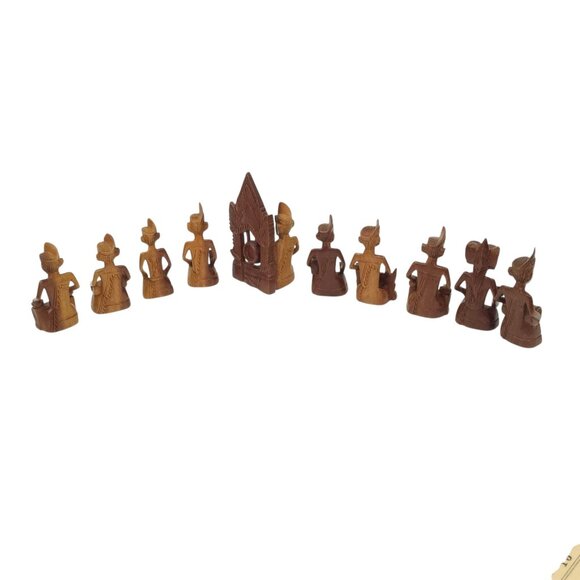 Indonesian Hand Carved Wood Figures 3" Miniatures Tribal Gamelan Band Balinese - Picture 5 of 14